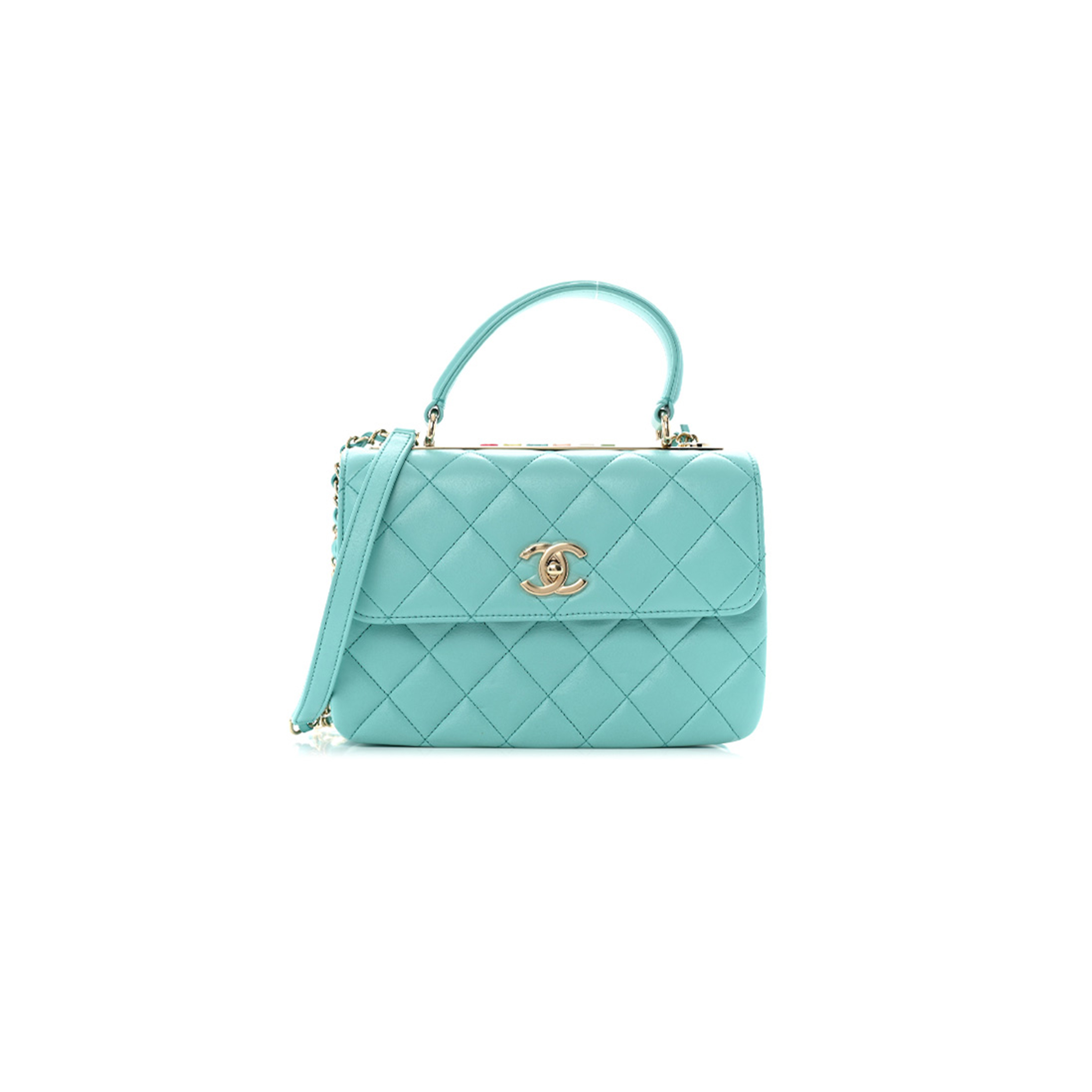 Ch**el lambskin quilted small trendy cc dual handle flap bag blue (25*17*9cm)
